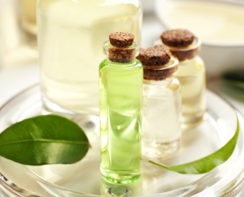 Tea tree oil in bottles