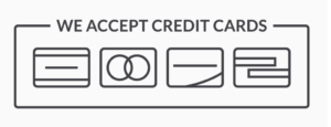 We accept credit cards banner with four credit card graphics underneath