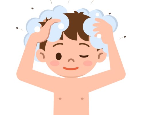 Cartoon boy washing his hair