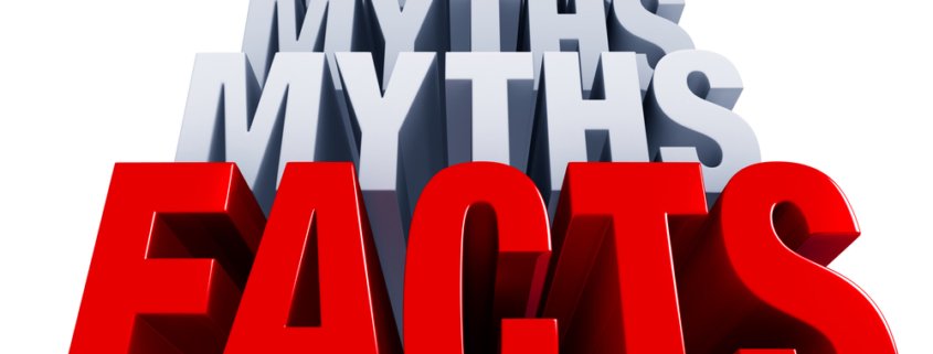 The word "myths" stacked five times on top of the word "facts"
