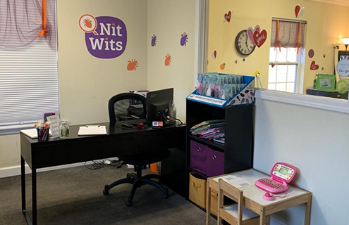 Front desk and waiting area of a Nit Wits Lice Removal Clinic